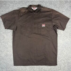 Ben Davis Mens Brown Short Sleeve Zip Up Work Shirt Size Medium